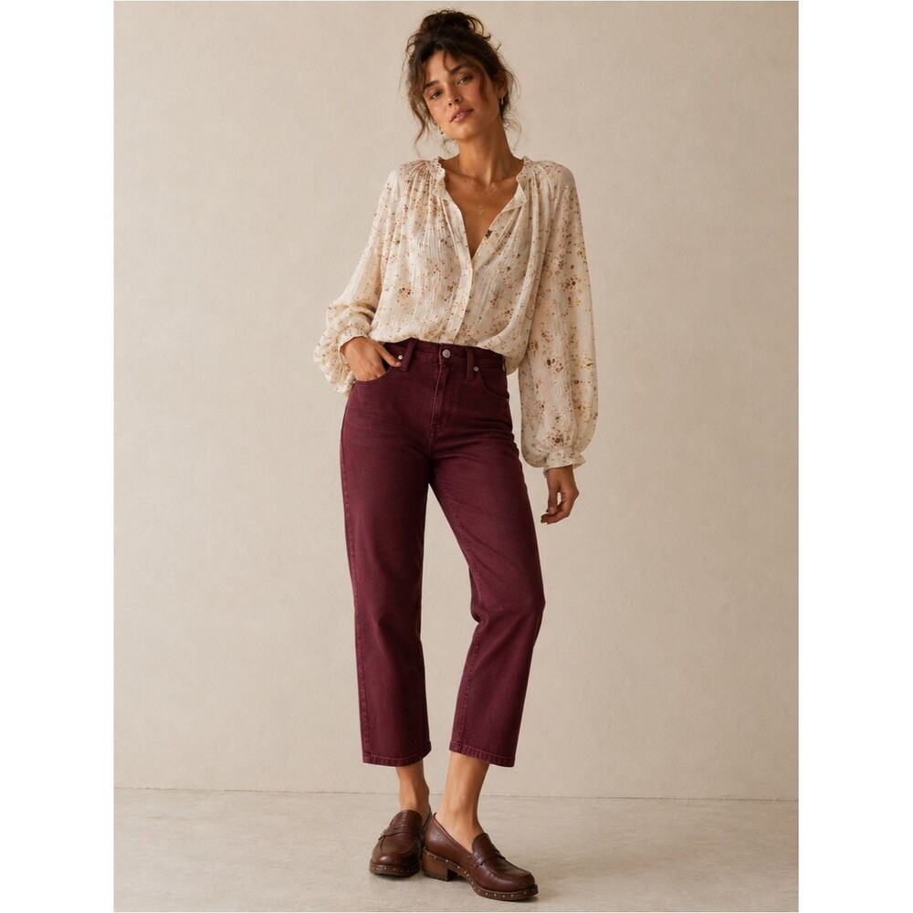 NWT Universal Standard Burgundy High Rise Straight Leg Jeans Size 0